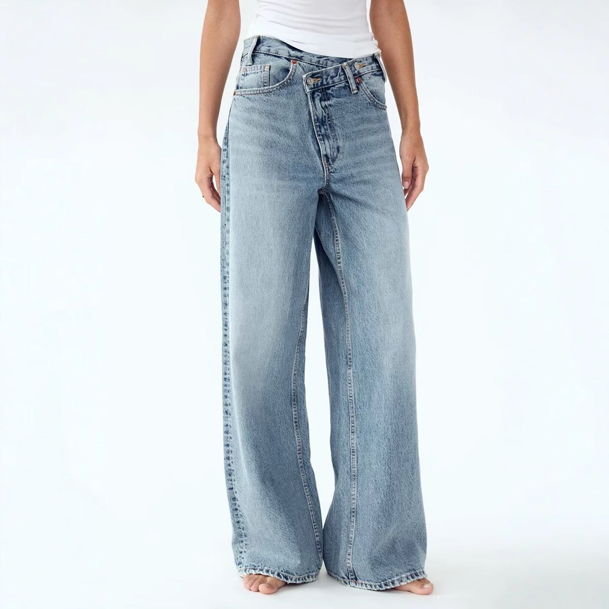 Højtaljede vide ben-jeans, behagelige til hverdag, casual og alsidige
