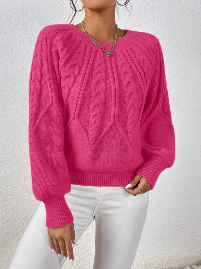 Round Neck Knitted Sweater Female Twist Thread Solid Color Versatile Casual Top