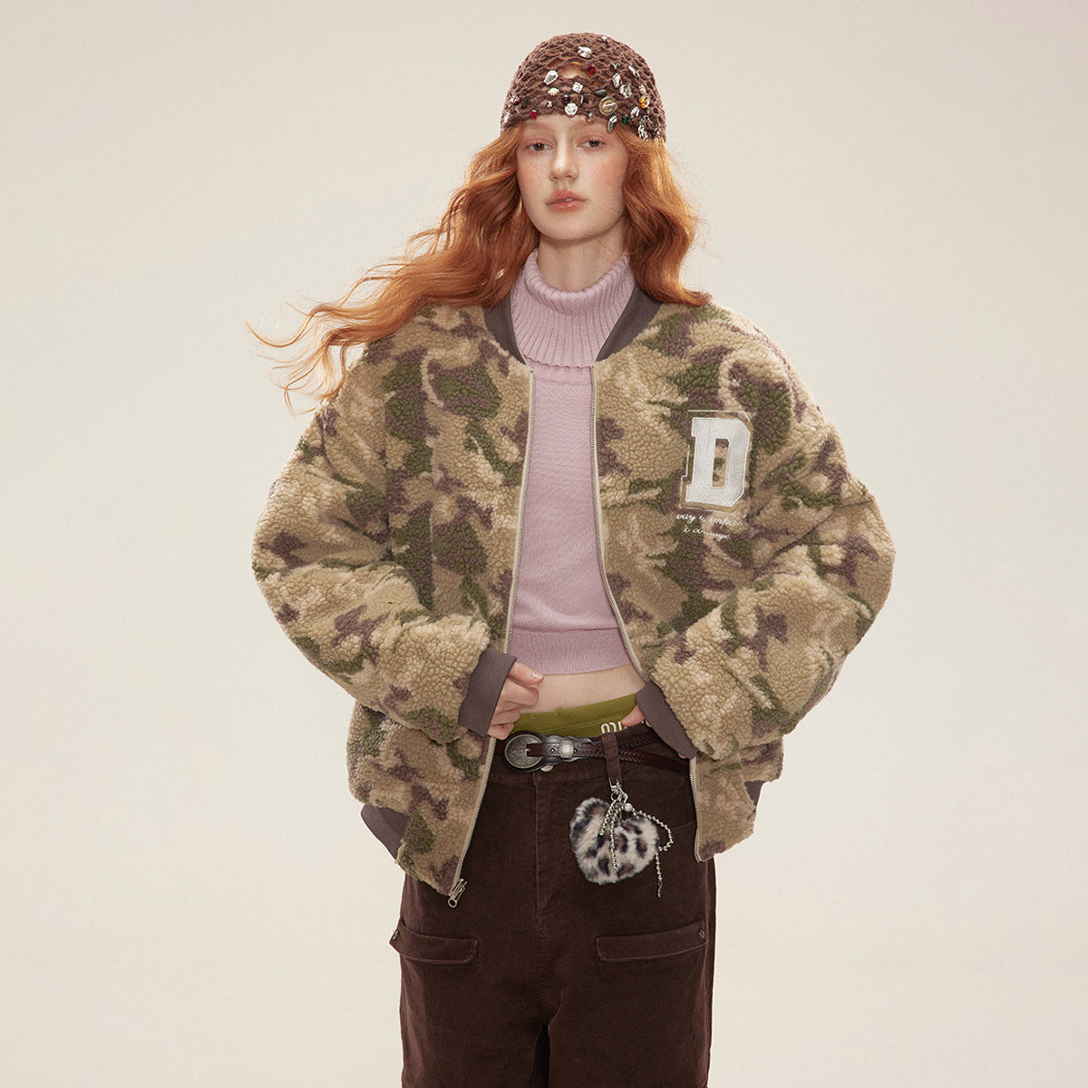 Lambskin Cotton-padded Camouflage Baseball Uniform