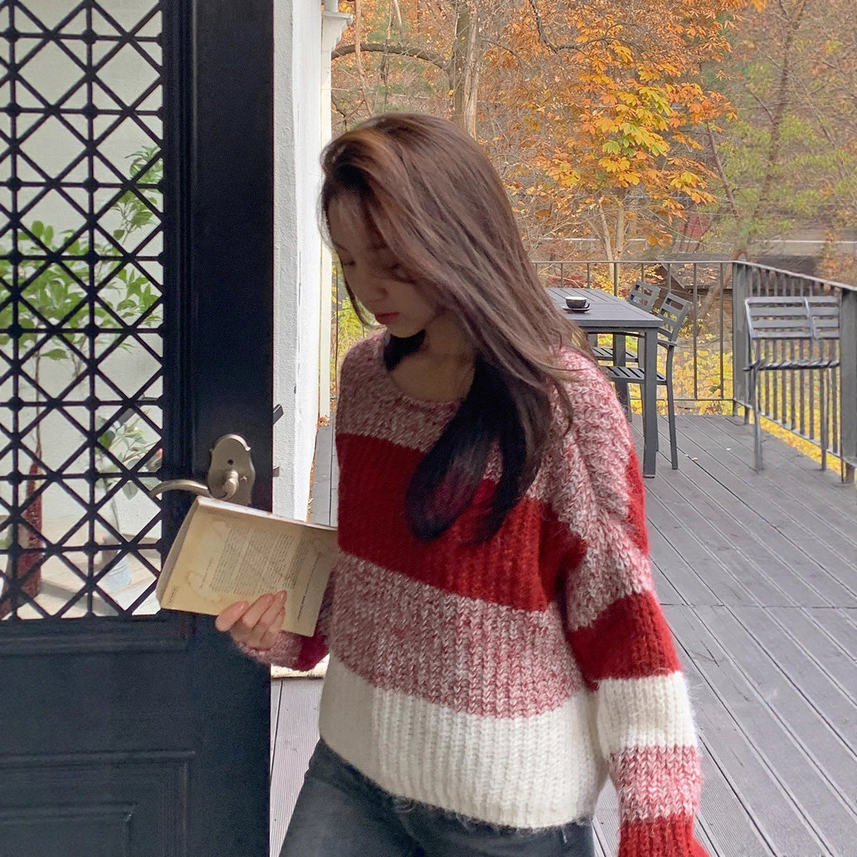 Christmas Sweater Mohair Off-shoulder Sweater For Fall And Winter