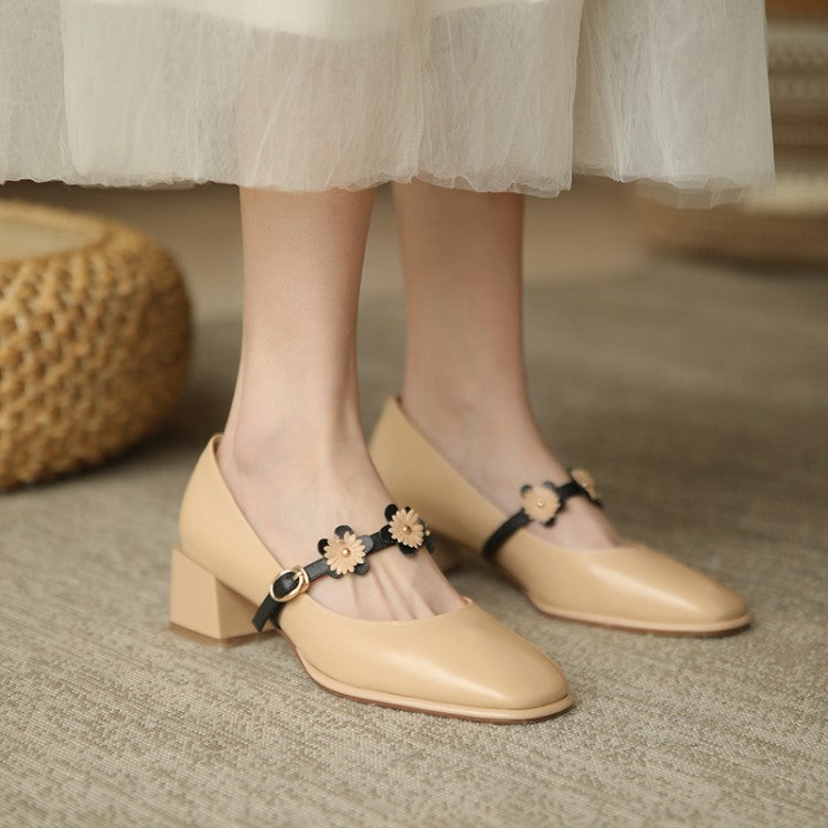 Spring French Retro Square Toe High Heels