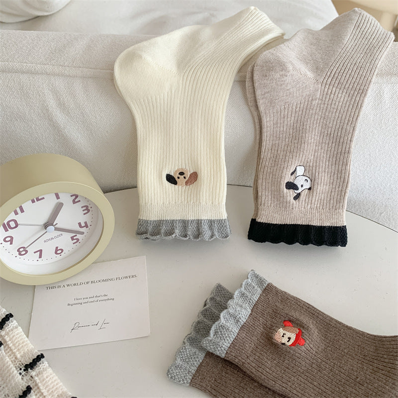 Embroidered Cotton Mid-Calf Socks