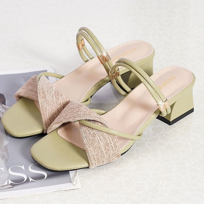 Fashionable All-match Outer Wear Chunky Heel Sandals