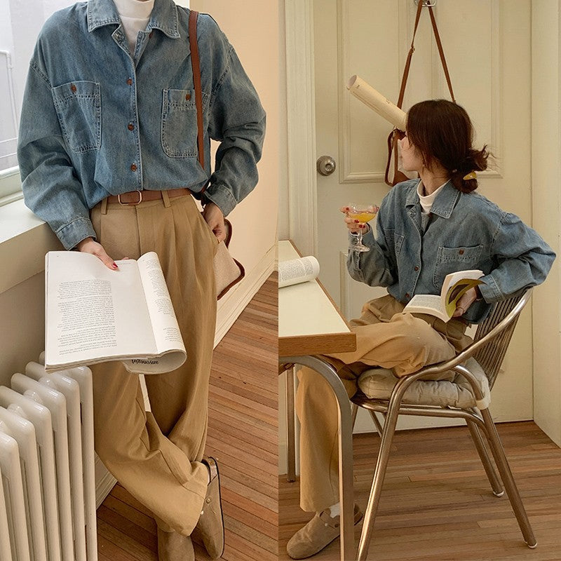French Retro High Waist Korean Style Slimming Casual Pants