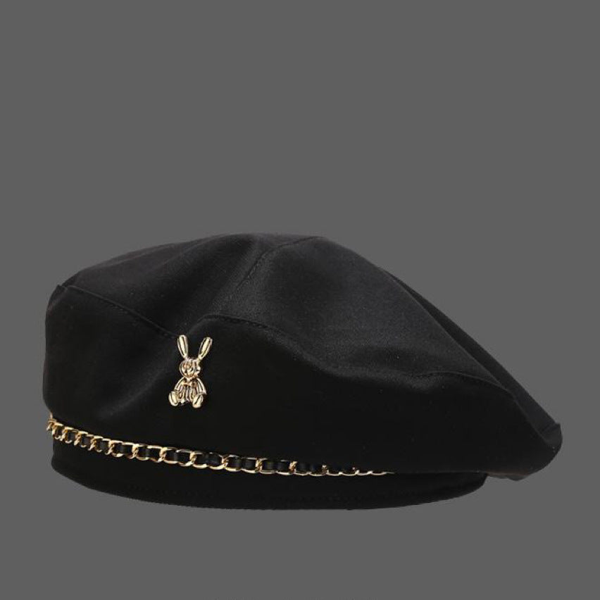 Autumn Winter Metal Chain Rabbit Female Beret