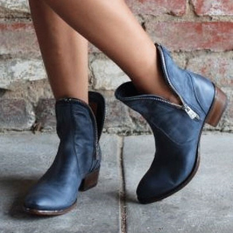 New Autumn And Winter Women's Shoes Pointed Zipper Low Heel Ankle Boots