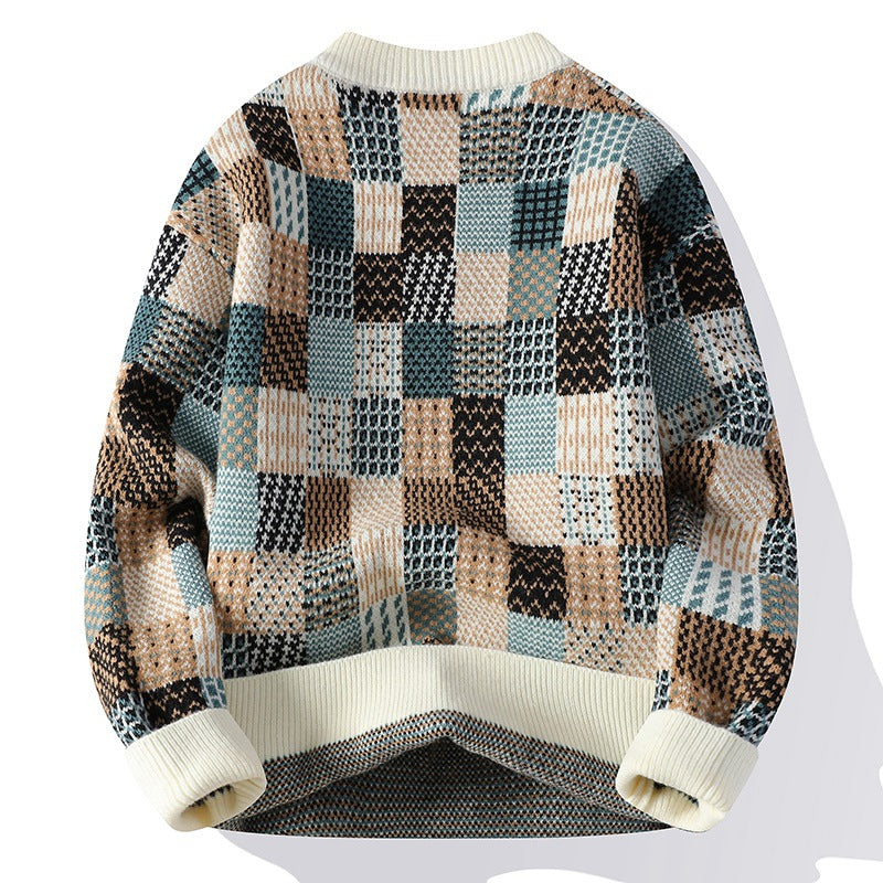 Mænds Enkle Afslappede Ternede Tykke Varme Sweater