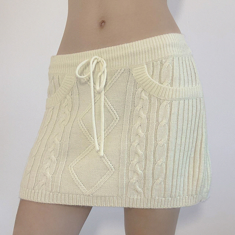 New Fashionable Lace-up Sexy Sweet Solid Color Hot Girl Hip Skirt