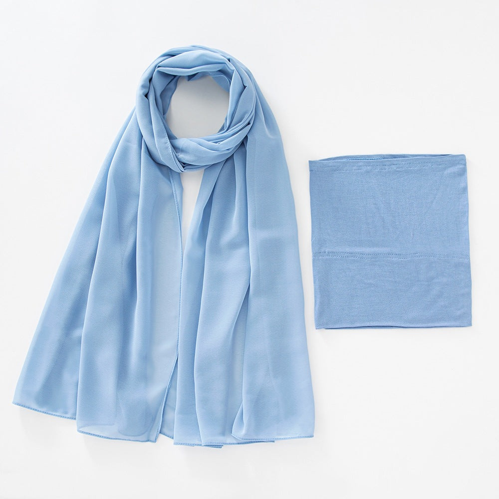 Modal Breathable Elastic Bucket Hat With Pearl Chiffon Scarf Headcloth