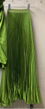 V-neck Three-dimensional Flower Loose Shirt Stretch Belt Pleated Skirt Suit