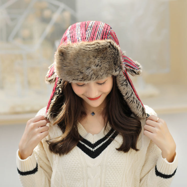 Rainbow Color Fleece-lined Thick Earflap Hat
