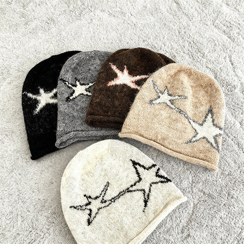 Japanese-style Harajuku Street-styled Edgy Star-knit Beanie