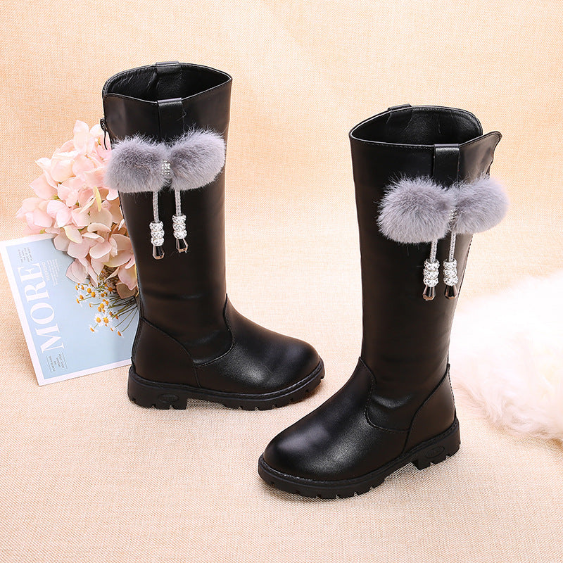 New Children's Velvet-lined High-top Boots