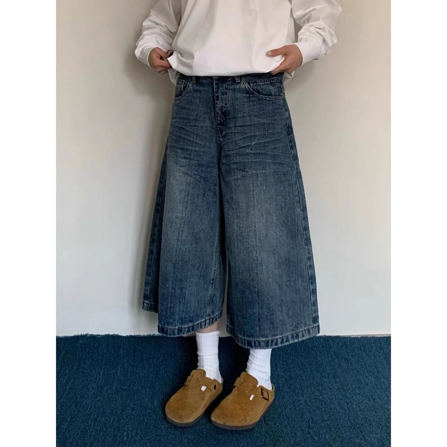 High-waisted Loose-fit Slimming Versatile Capri Wide-leg Pants