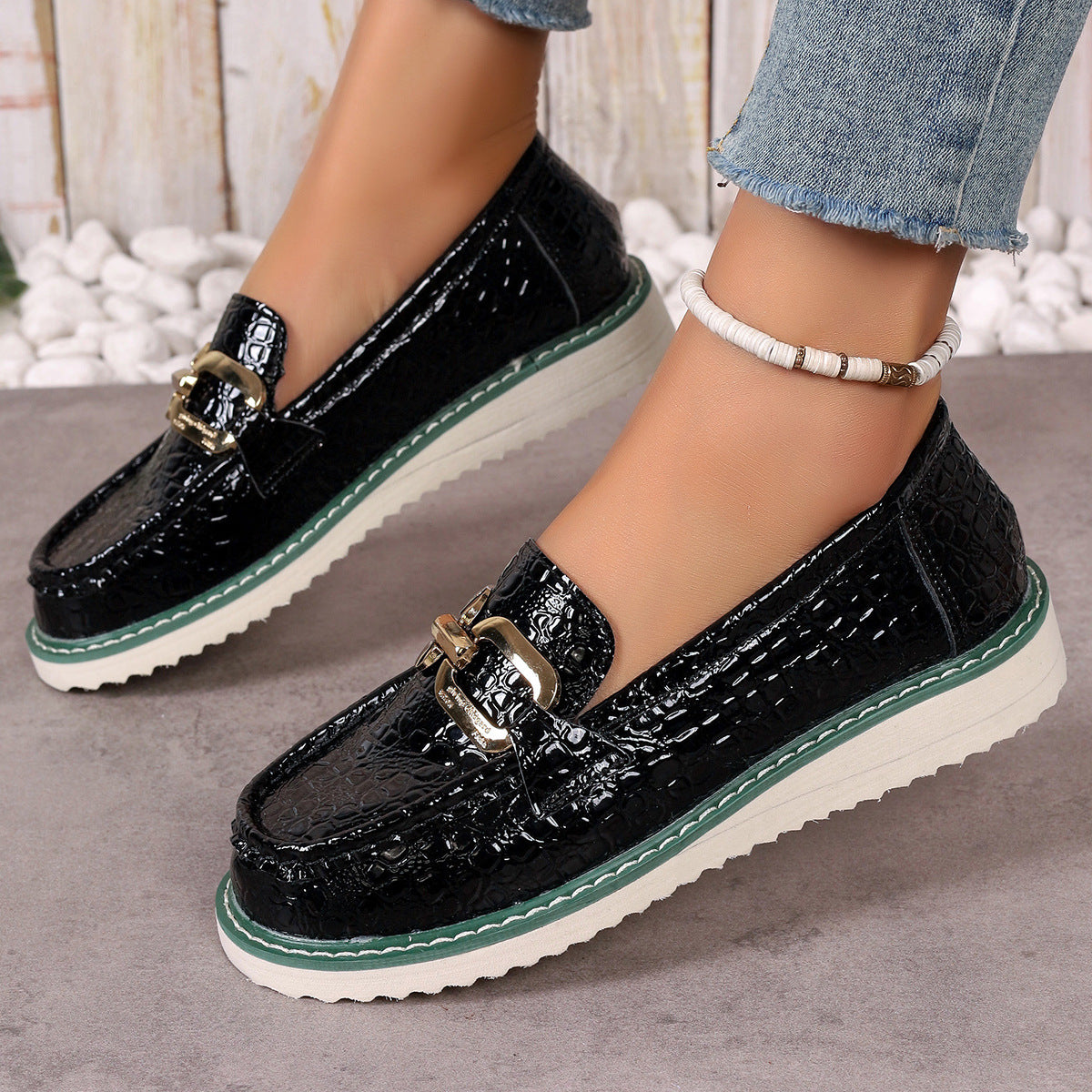 Fashion Decorative Buckle Slip-on Shoes Female Platform Casual Shoes