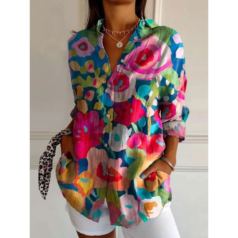Womens Trendy Long-sleeve Printed Maxi Shirt