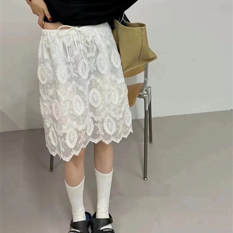 Machine Embroidery Crocheted White Lace Skirt