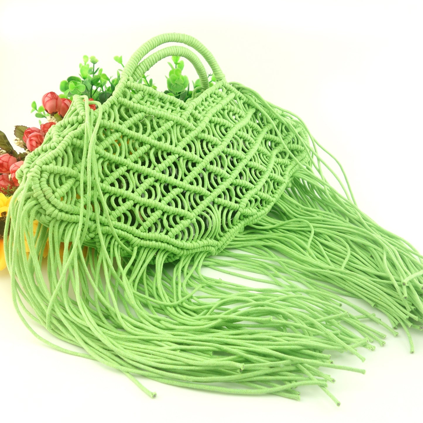 Wax Rope Hand-woven Bag With Tassels For Ladies Portable