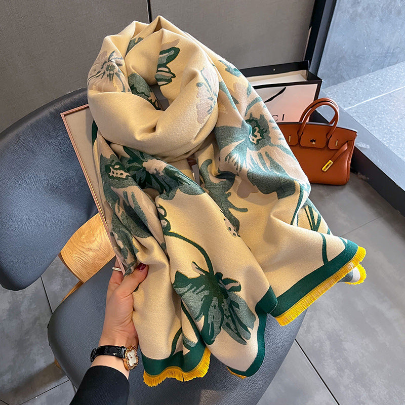 Double-sided Winter Thicken Thermal Scarf Temperament Shawl Outer Match