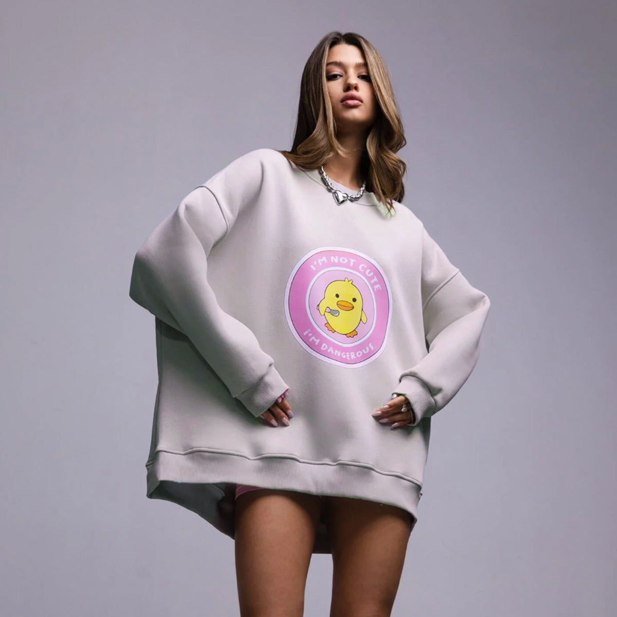 Women's Small Yellow Duck Printing Stylish Sweater