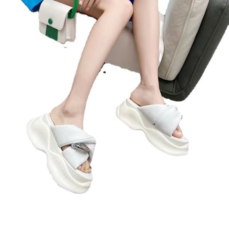 Women's Fashion Cross Strip Thick Soled Open Toe Slippers