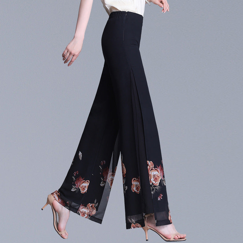 High Waist Slim Printed Wide Leg Pants