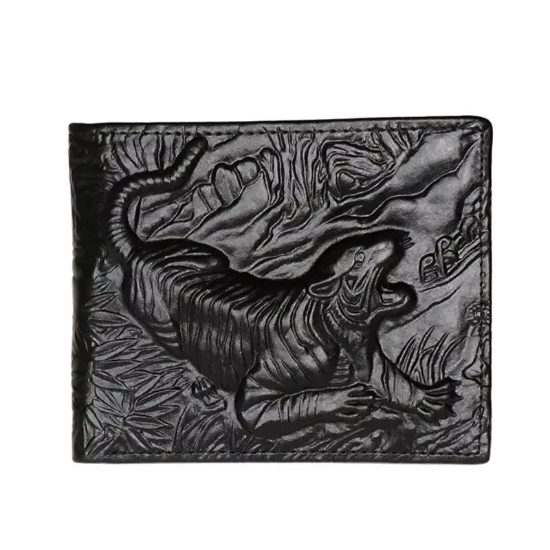 Men'S Vintage Genuine Leather Wallet 3D Printed Tiger Wallet Card Holder