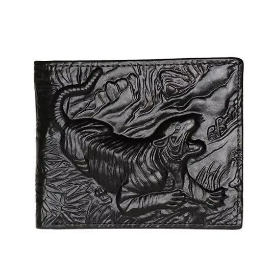 Men'S Vintage Genuine Leather Wallet 3D Printed Tiger Wallet Card Holder