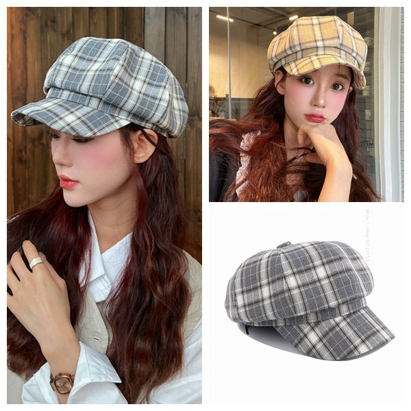 Women's Spring And Summer Fashion Plaid Octagonal Hat