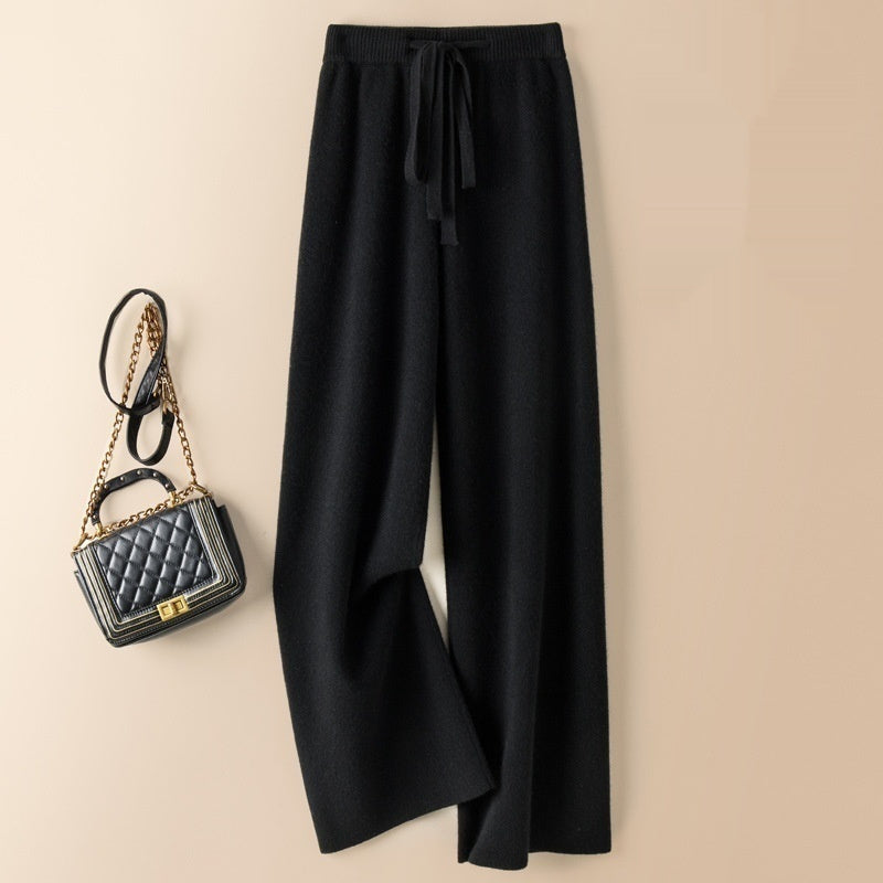 Thick Wool Wide Leg High Waist Drooping Mop Pants