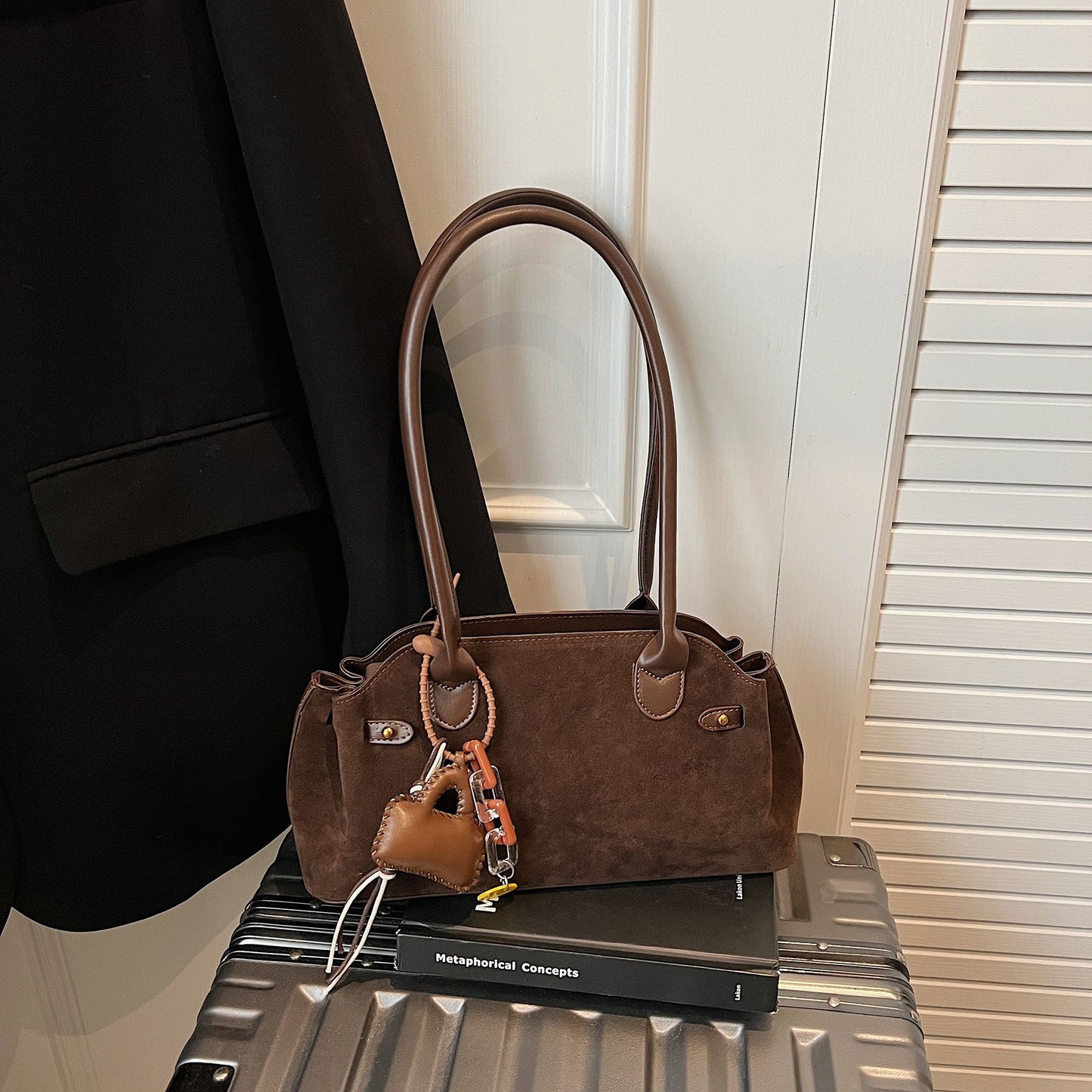Womens Fashionable All-Match Color-Block Suede Velvet Hand Bag