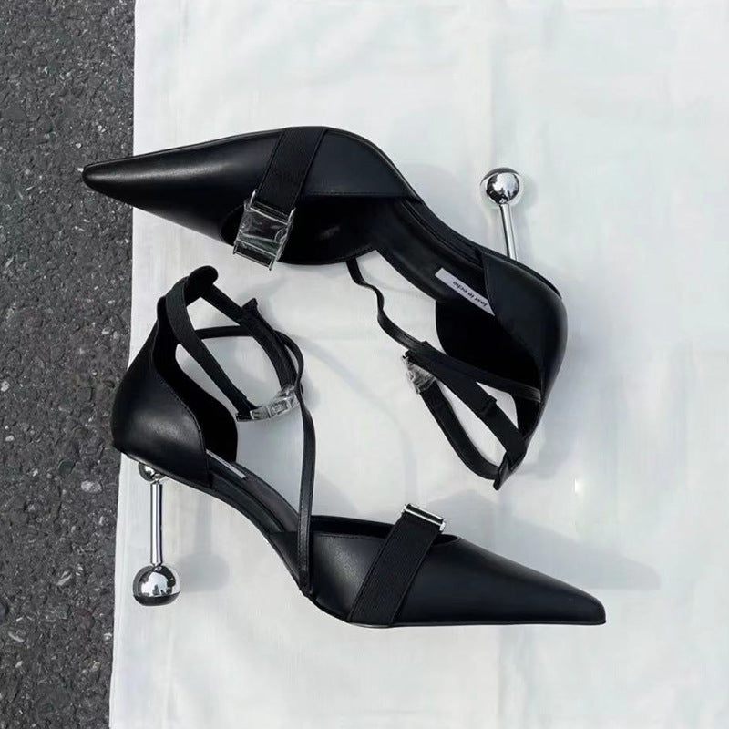 Summer Hollow Black Shaped Heel Women's Shoes