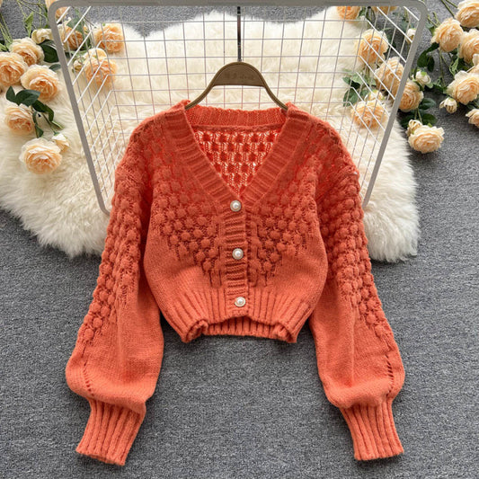 Knitted Cardigan  Sweater Coat Women's V-neck Design Sense