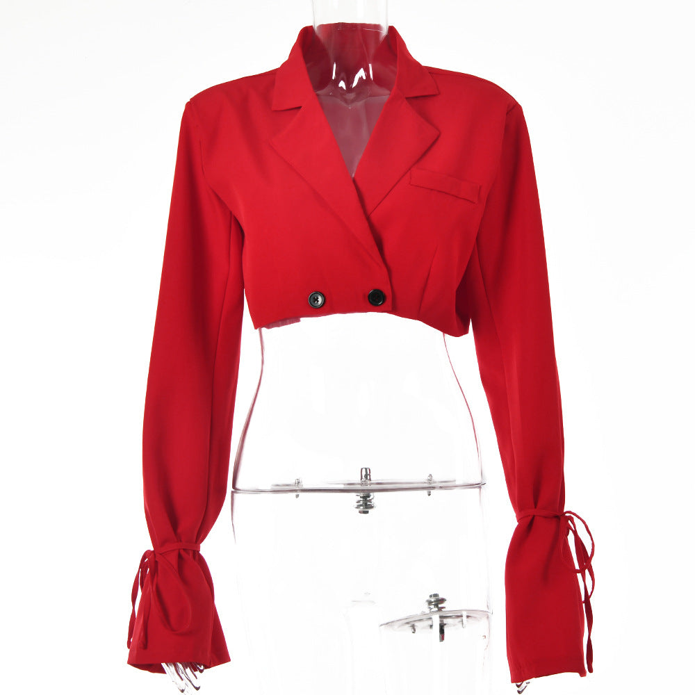 French Casual Small Suit European Beauty Lace Up Long Sleeve