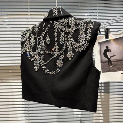 Heavy Industry Hand Nailed Bead Rhinestone Flower Shoulder Pad Suit Vest Clip