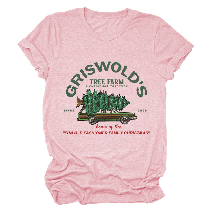 Christmas Tree Letters Fashion Short-sleeved Christmas Round Neck Women's T-shirt