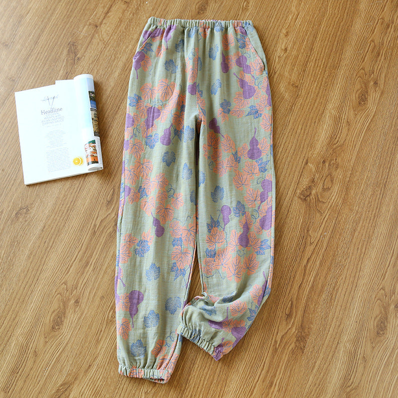 Women's Fashionable Cotton Double-layer Yarn-dyed Close-up Pajama Pants