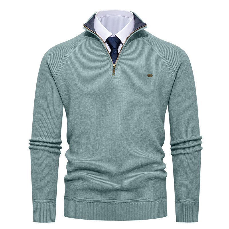 Men's Half-Zip Stand Collar Solid Color Casual Knit Sweater