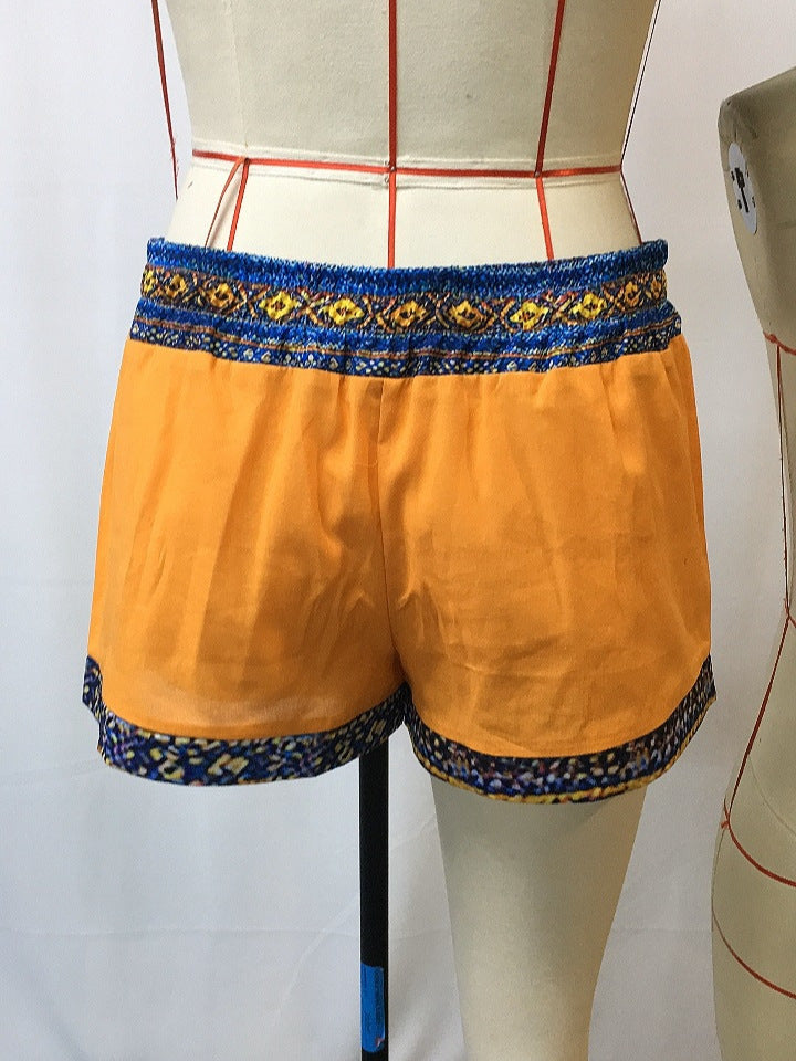 European And American Style Womens Summer Beach Color-Block Versatile Casual Shorts