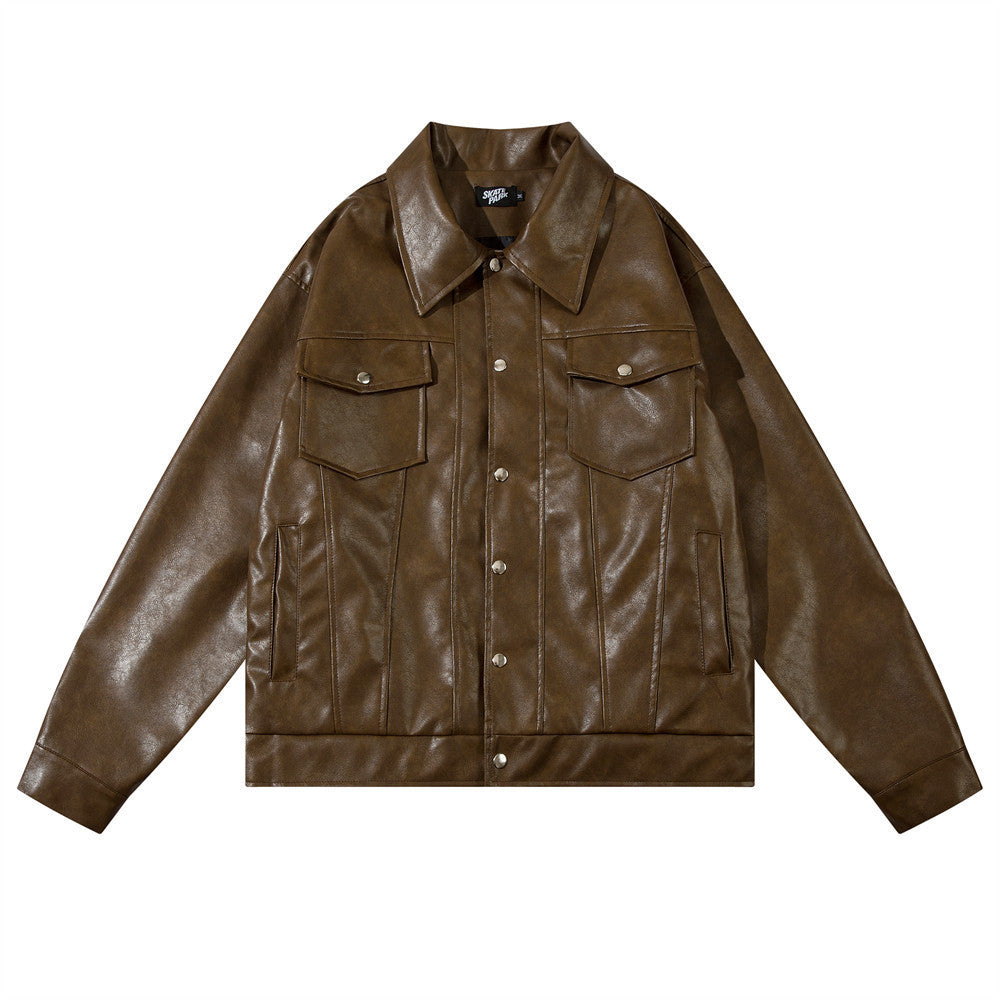 Lapel PU Leather Coat Men's Spring And Autumn
