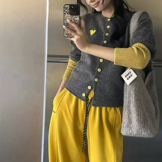 Women's Casual Fashion Gray Contrast Color Sweater