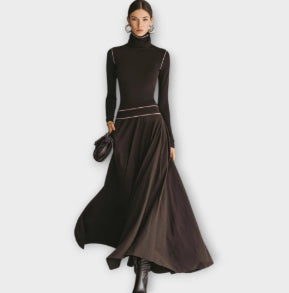 Womens French-style Elegant High-neck Long-sleeve Dress