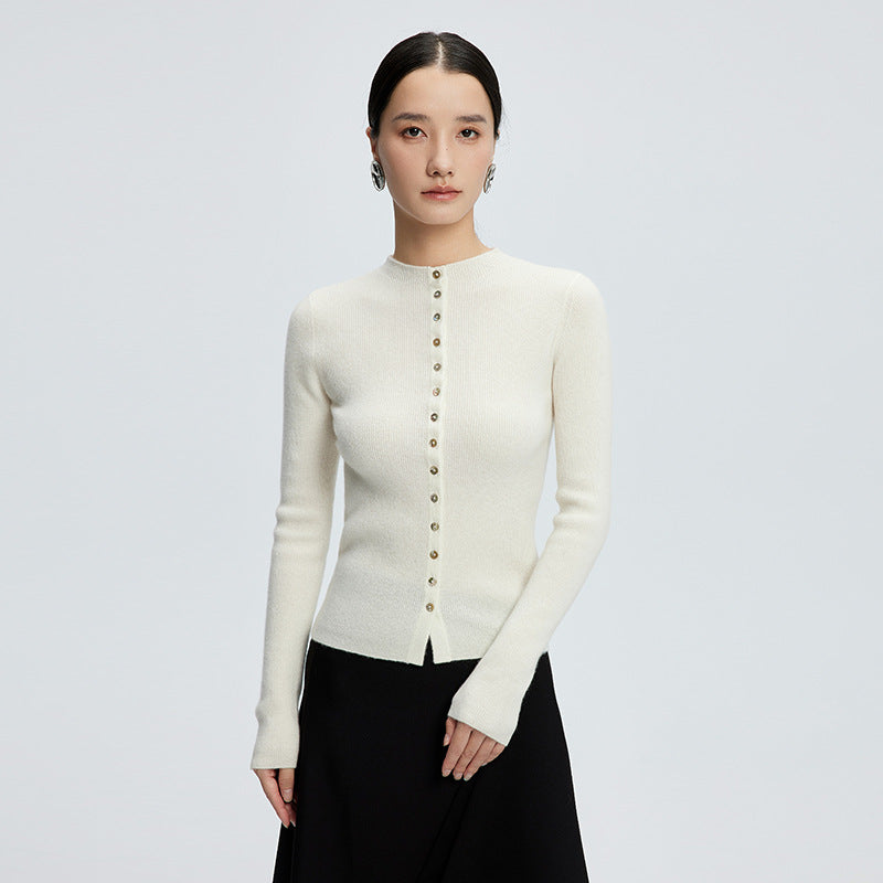 Half-high Collar Cashmere Cardigan Women's Slim-fit Short Sweater