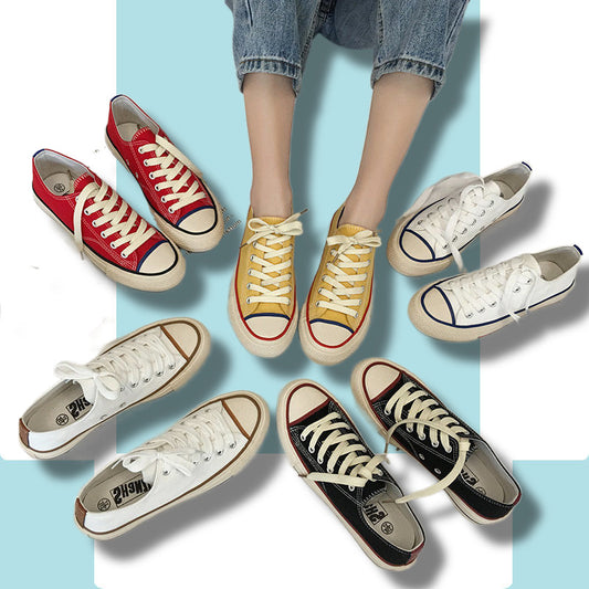 Women's Korean Style Low Top Student White Canvas Shoes