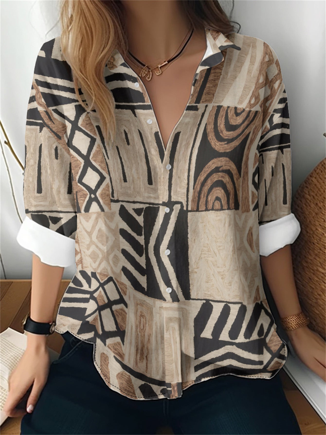 Women's 3D Printed Floral Pattern Long-sleeved Shirt