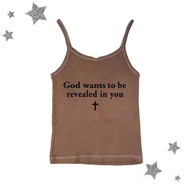 Vintage Cross Letter Printed Camisole Top