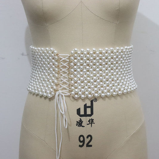 Classic Handmade Beaded Waist Cincher OL Commuter Elastic Waistband