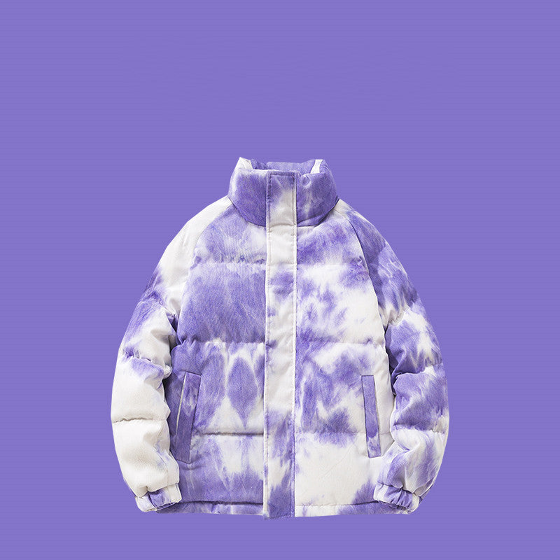 Męska zimowa kurtka sztruksowa z bawełny, barwiona tie-dye
