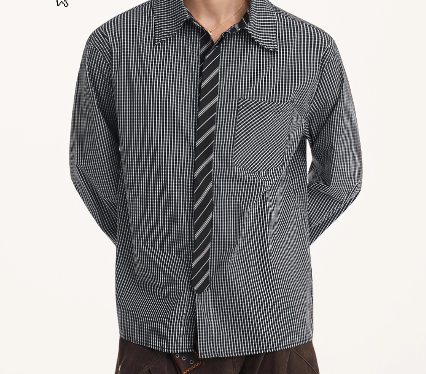 Fake Two-piece Tie High Quality Long Sleeve Shirt Men's Autumn