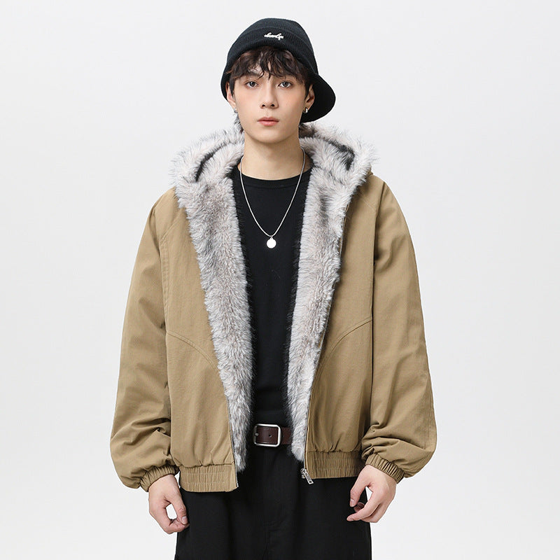 Mens Retro Fleece Lined Collar Cotton Padded Jacket